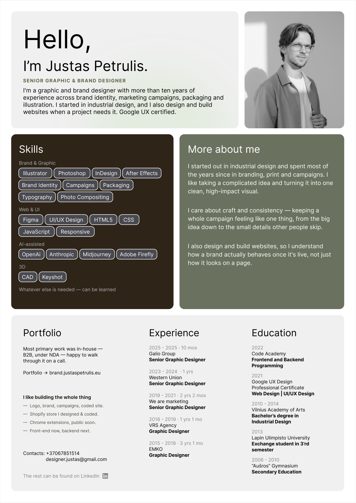 CV of Justas Petrulis — Senior Graphic & Brand Designer